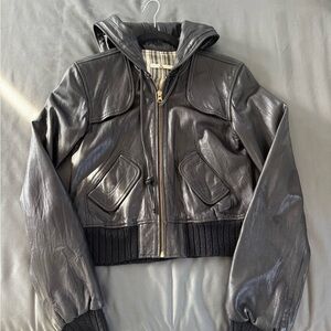 Mike & Chris Black Leather Jacket with Striped Lining
